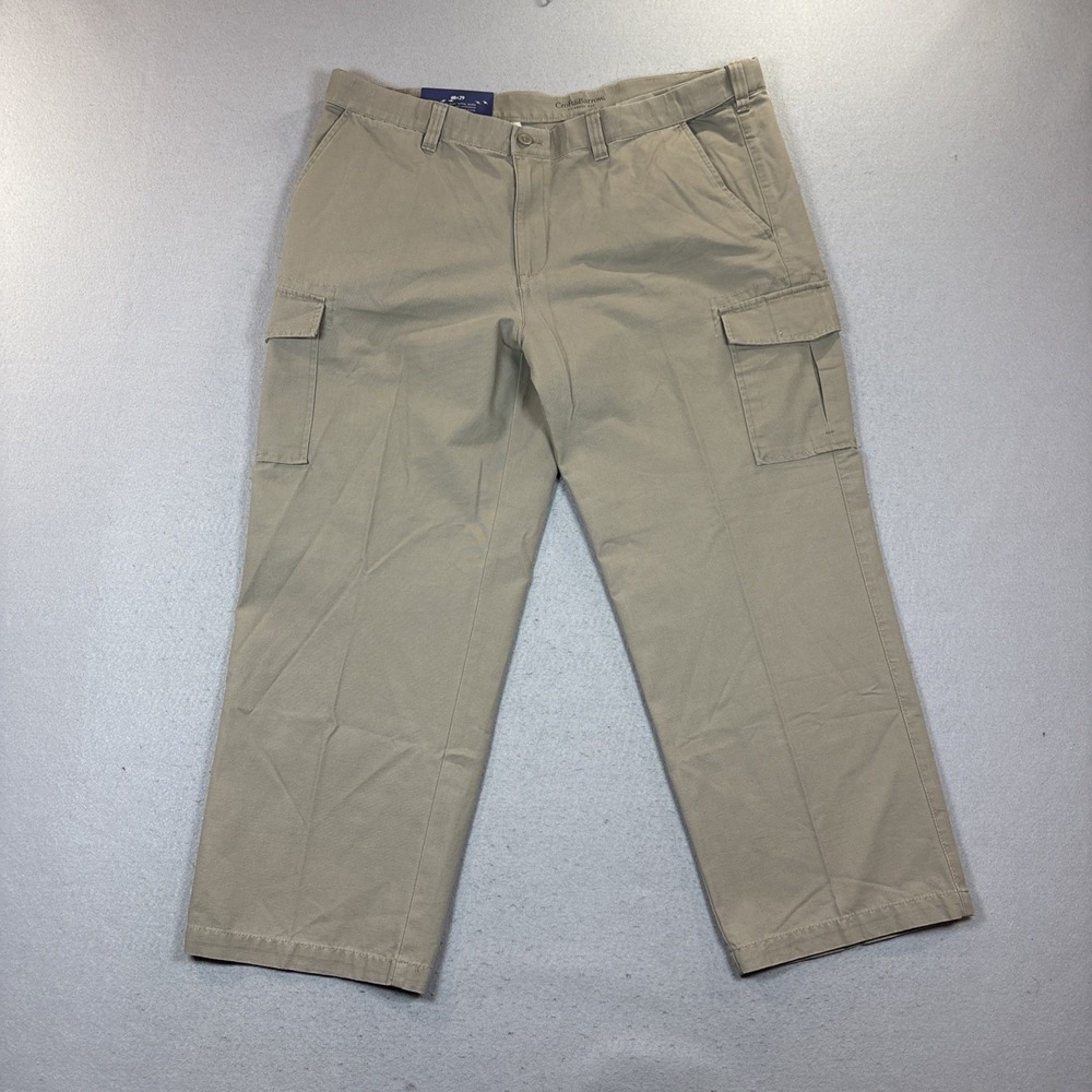 Croft Barrow Canvas Cargo Pants Mens 40x29 Tan Mid Rise New with Tags Flat Front